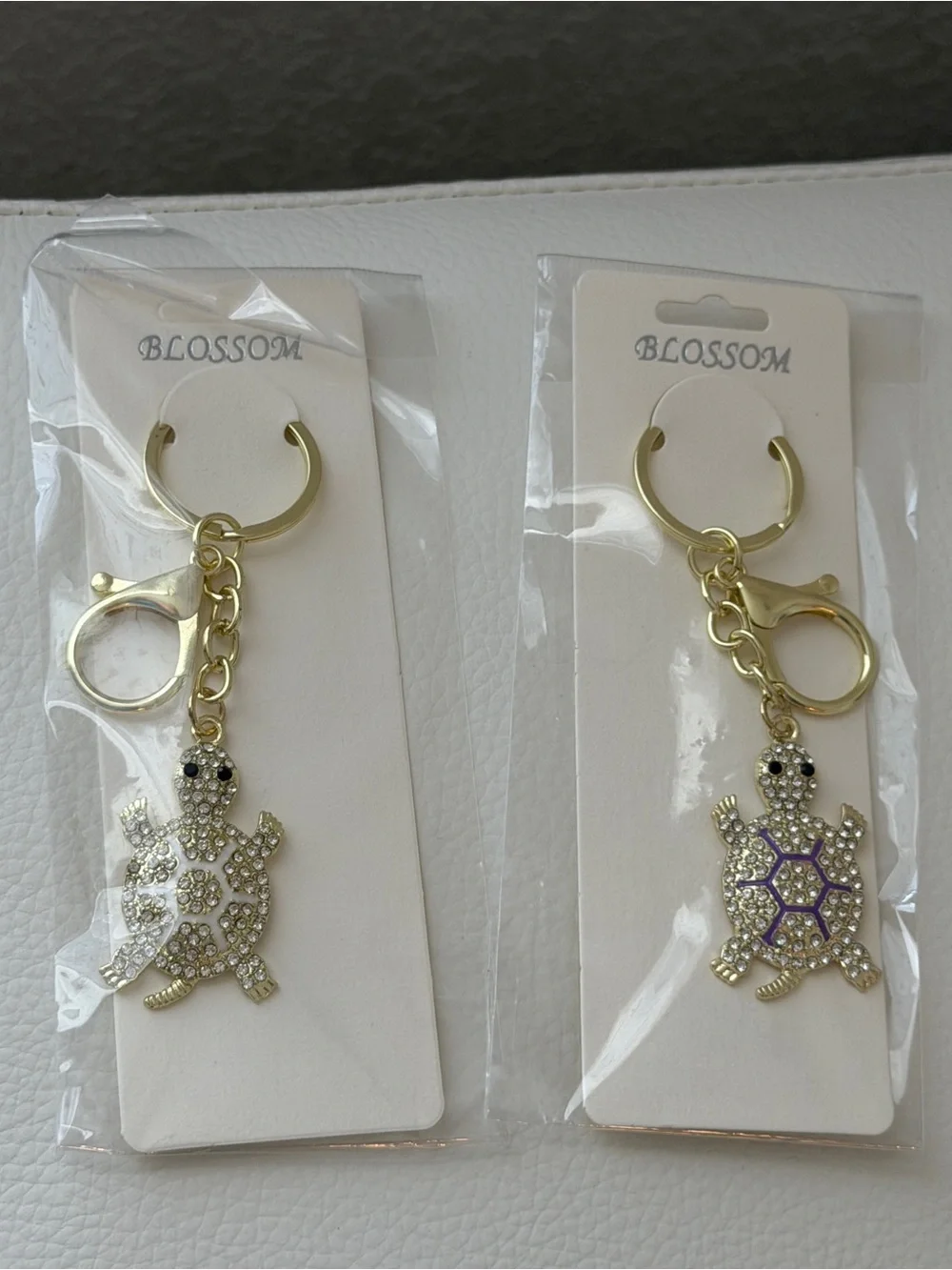 De Blossom Collection Gold Turtle Keychain with Clear Crystal Accents